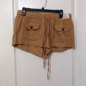 Happily Grey Women's Baggy Utility Pull On Shorts Linen Pockets Drawstring Large